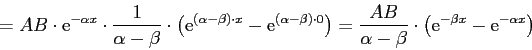 [...] = (A * B) / (alpha - beta) * (exp(-beta * x) - exp(-alpha * x))