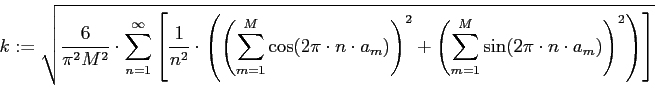 k := sqrt((6 / pi^2 / M^2) * M * h)